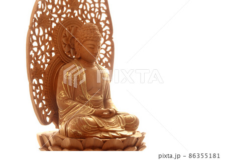 釈迦如来坐像物撮り白バックコピースペース1 86355181