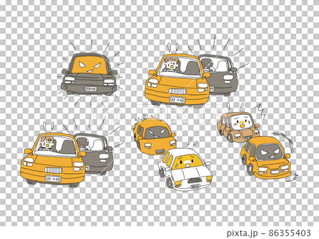A set of people who are troubled by annoying acts on the road and driving in a hurry. A comical handwritten person. Simple coloring of line drawings. A set of people who are troubled by annoying acts on the road and driving in a hurry. A comical handwritten person. Simple coloring of line drawings. 86355403