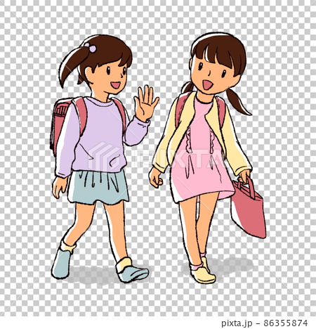 小学生の女の子二人 手描きイラストのイラスト素材 [86355874] - PIXTA