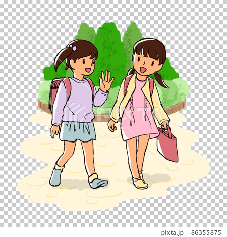 小学生の女の子二人 手描きイラストのイラスト素材 [86355875] - PIXTA