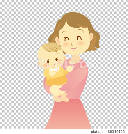 イラスト素材 赤ちゃんを抱っこし微笑み合うお母さんとかわいい赤ちゃんのイラスト素材