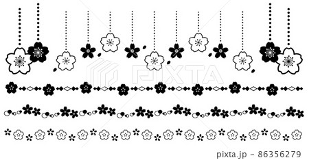 桜の花の罫線 装飾ライン 黒のイラスト素材