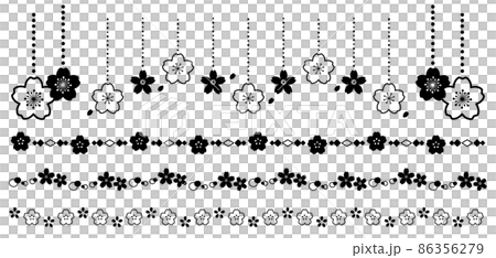 桜の花の罫線 装飾ライン 黒のイラスト素材