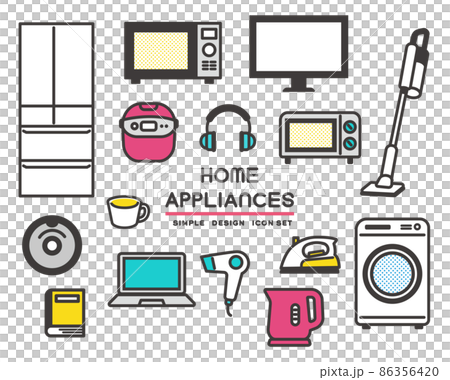 シンプルで使いやすい様々な家電のベクターイラスト素材 引っ越し 新生活のイラスト素材
