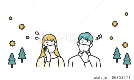 花粉症状で悩むマスクを着用した男女のイメージイラスト素材 86358571