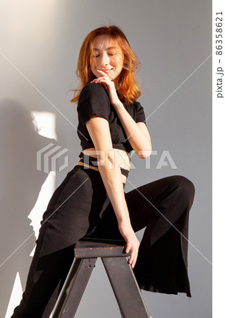White young european woman on grey White young european woman on grey 86358621