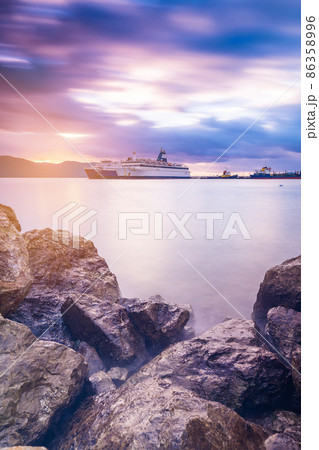 Two Ship in Albania with long exposure motion sky 86358996