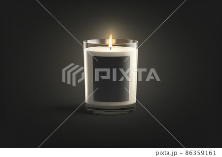 Blank burning candle in glass jar with white label mockup Blank burning candle in glass jar with white label mockup 86359161