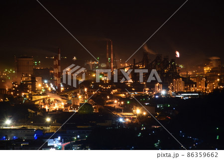 広島県福山市の竜王神社展望台から見た、JFEスチール西日本製鉄所福山地区の夜景 広島県福山市の竜王神社展望台から見た、JFEスチール西日本製鉄所福山地区の夜景 86359662