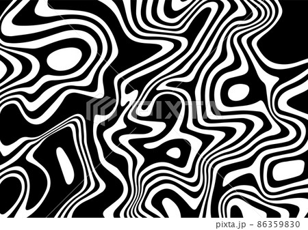 Black and white abstract striped background.Optical illusion of wrapped shapes.Smooth and wavy lines.Vector illustration. 86359830