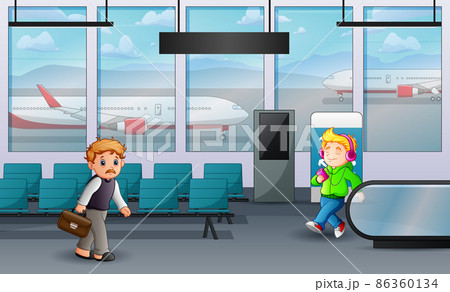 Cartoon Illustration Of People At Airport Terminalのイラスト素材