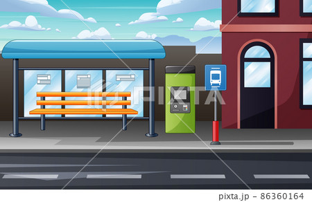 Bus Stop With Bench In The City Backgroundのイラスト素材