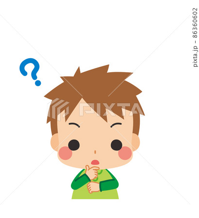 顎に手 考える ポーズ 可愛い男の子 子供 幼児 上半身 人物 白背景 クリップアートのイラスト素材