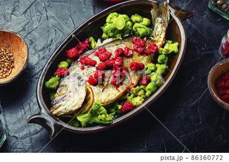 Festive baked fish. Festive baked fish. 86360772