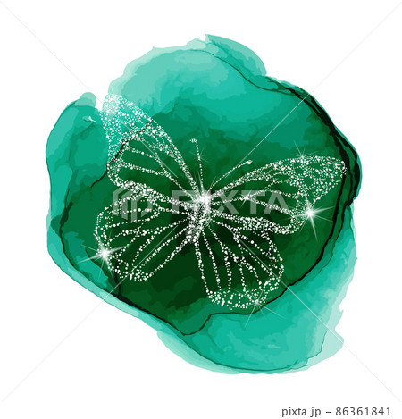 Delicate white butterflies on turquoise blots. Vector illustration 86361841