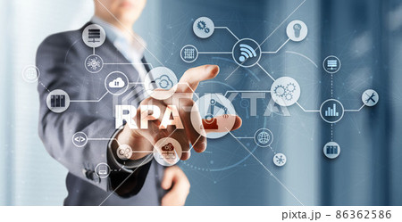 RPA. Robotic process automation concept on virtual screen RPA. Robotic process automation concept on virtual screen 86362586
