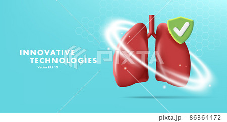 webb banner with 3d illustration of human lungs with protective field and shield icon 86364472