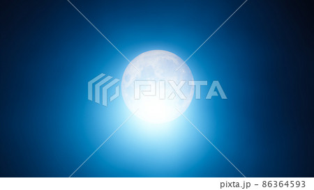 Beautiful shiny full moon is glowing in the haze of dark blue sky 86364593