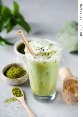 Matcha ice latte in a glass 86364646