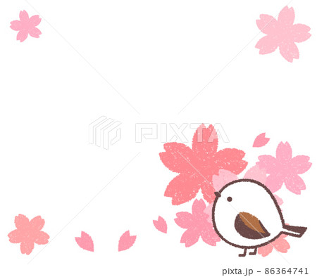 シマエナガと桜の花フレーム 86364741