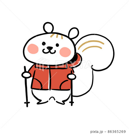 山登り・ハイキングを楽しむリスの手描きイラスト素材 山登り・ハイキングを楽しむリスの手描きイラスト素材 86365269