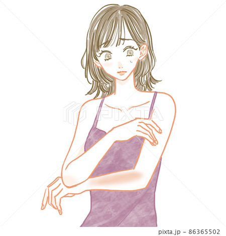 腕の肌荒れに悩む女性のイラストのイラスト素材