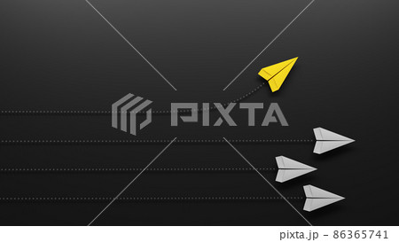 Group of paper planes flying in one direction and one turning in another direction. Business concept for new ideas, innovative solution and creativity. Group of paper planes flying in one direction and one turning in another direction. Business concept for new ideas, innovative solution and creativity. 86365741