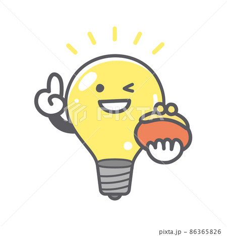財布を持った電球の可愛いイラストのイラスト素材 財布を持った電球の可愛いイラストのイラスト素材