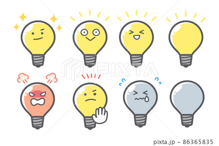 電球の喜怒哀楽に関する表情セットのイラスト素材
