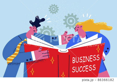 Happy colleagues read book about business success  86366182