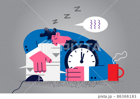 Tired businessman fall asleep at office desk Tired businessman fall asleep at office desk 86366183