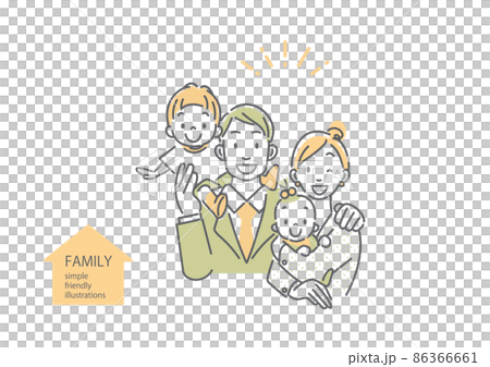 雙收入年輕夫婦和孩子 簡單時尚的線條藝術插圖 86366661