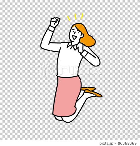笑顔でジャンプして喜ぶ女性 86368369