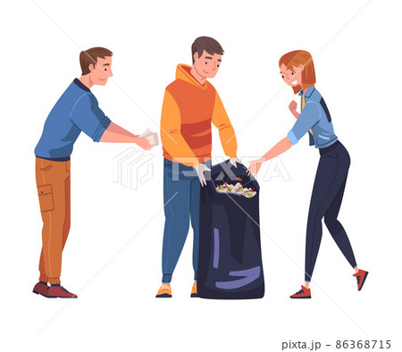 Man and Woman Character with Sack Collecting Garbage Cleaning Street Vector Illustration 86368715