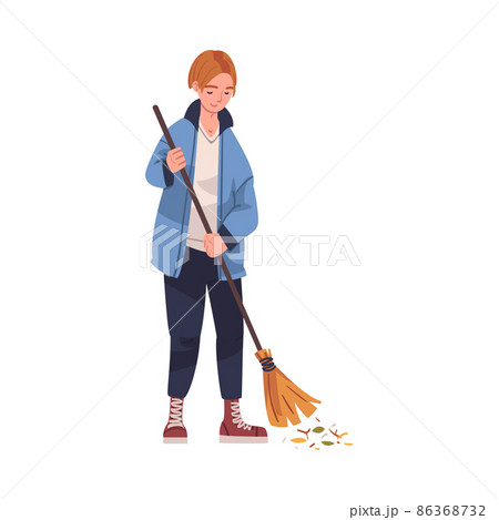 Woman Character with Broom Collecting Garbage Cleaning Street Vector Illustration Woman Character with Broom Collecting Garbage Cleaning Street Vector Illustration 86368732