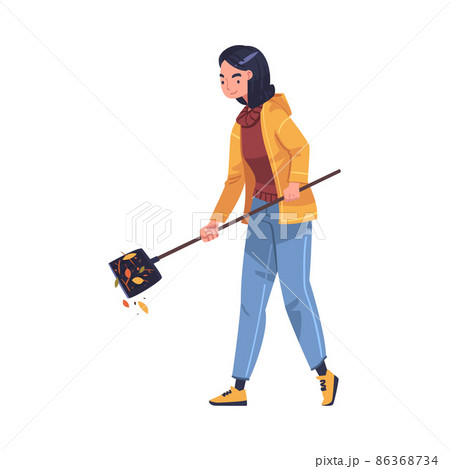 Woman Character with Shovel Collecting Garbage Cleaning Street Vector Illustration 86368734