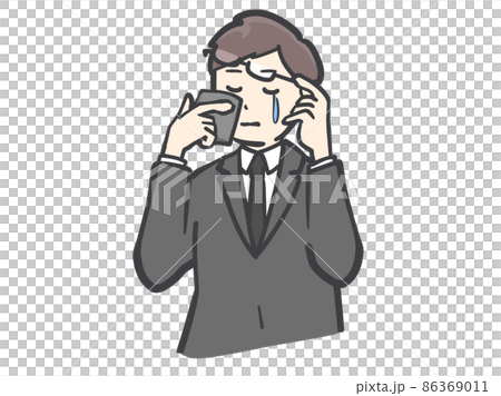 涙をぬぐう 喪服の男性イラスト 涙をぬぐう 喪服の男性イラスト 86369011