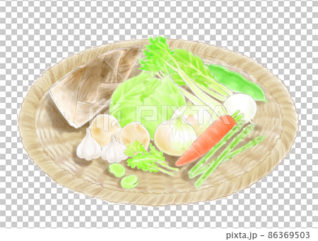Watercolor sketch style, spring vegetable set, colander Watercolor sketch style, spring vegetable set, colander 86369503
