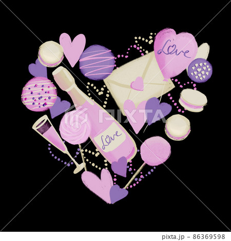 Valentine symbols illustration in heart shape in Valentine symbols illustration in heart shape in 86369598