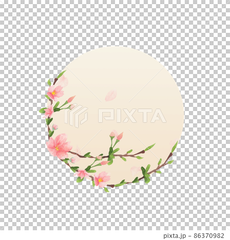 cherry blossom watercolor round frame on white background 86370982