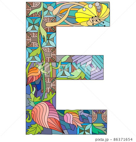Letter E monogram, engraving design. Vector illustration. 86371654