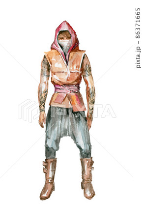 Figures of young people in casual clothes. They go to the viewer. Full-length. Watercolor illustration 86371665
