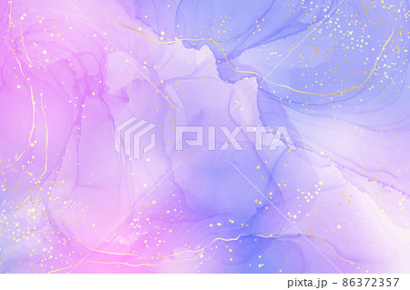 Cyan blue and lavender liquid marble background with gold stripes and glitter dust. Pastel pink violet watercolor drawing effect. Vector illustration backdrop for wedding invitation, rsvp, menu Cyan blue and lavender liquid marble background with gold stripes and glitter dust. Pastel pink violet watercolor drawing effect. Vector illustration backdrop for wedding invitation, rsvp, menu 86372357