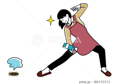 イラスト素材:殺虫剤を片手にキメポーズをするエプロンの女性と駆除された害虫のセット イラスト素材:殺虫剤を片手にキメポーズをするエプロンの女性と駆除された害虫のセット 86372571