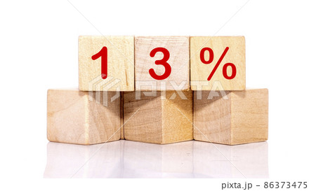 13 Percent Discount text on wooden cubes on a white background 86373475