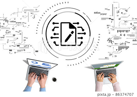 Smart contract concept. Two persons entered into an agreement virtually. 86374707