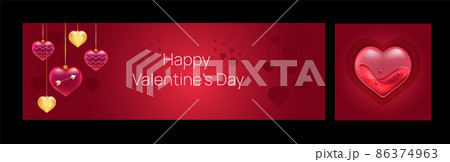Saint Valentines day banners set. Horizontal and square template for advertisign. Social media post design with glass hearts. Saint Valentines day banners set. Horizontal and square template for advertisign. Social media post design with glass hearts. 86374963