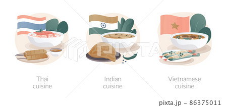 Oriental cuisine abstract concept vector illustrations. 86375011