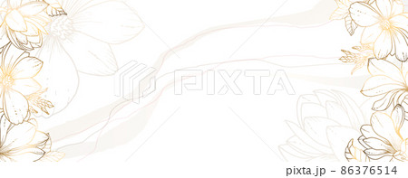 Luxurious golden wallpaper. Banner with golden magnolia. On white background. Brilliant flowers and twigs. vector file. 86376514