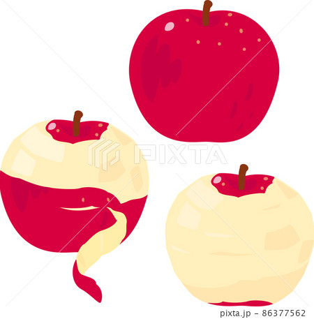 途中まで皮を剥いたリンゴと皮を全て剥いたリンゴのイラスト素材